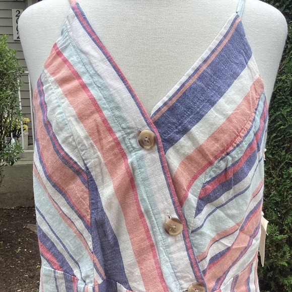 Sandy and Sid Dresses & Skirts - Sandy and Sid women's striped Sun  dress large lined ribbed back spaghetti strap